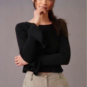 Maeve By Anthropologie Black Womens Flare Sleeved Blouse Size Small